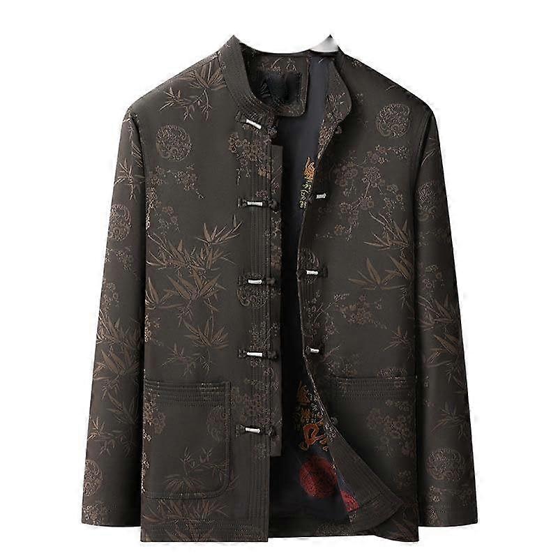 Autumn outfit for middleaged and elderly dads in Chinesestyle Tang suit, spring and autumn jacket in size XL, coffee color.