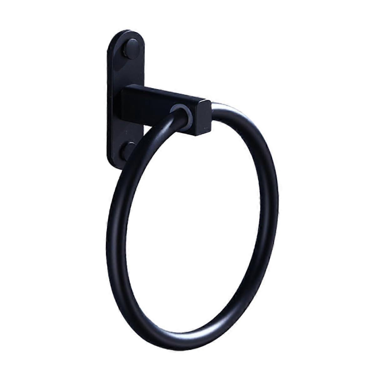 Round Towel Ring Black Space Aluminum No Drill Space-Saving Design for Small Bathrooms Rust-Free Corrosion-Resistant