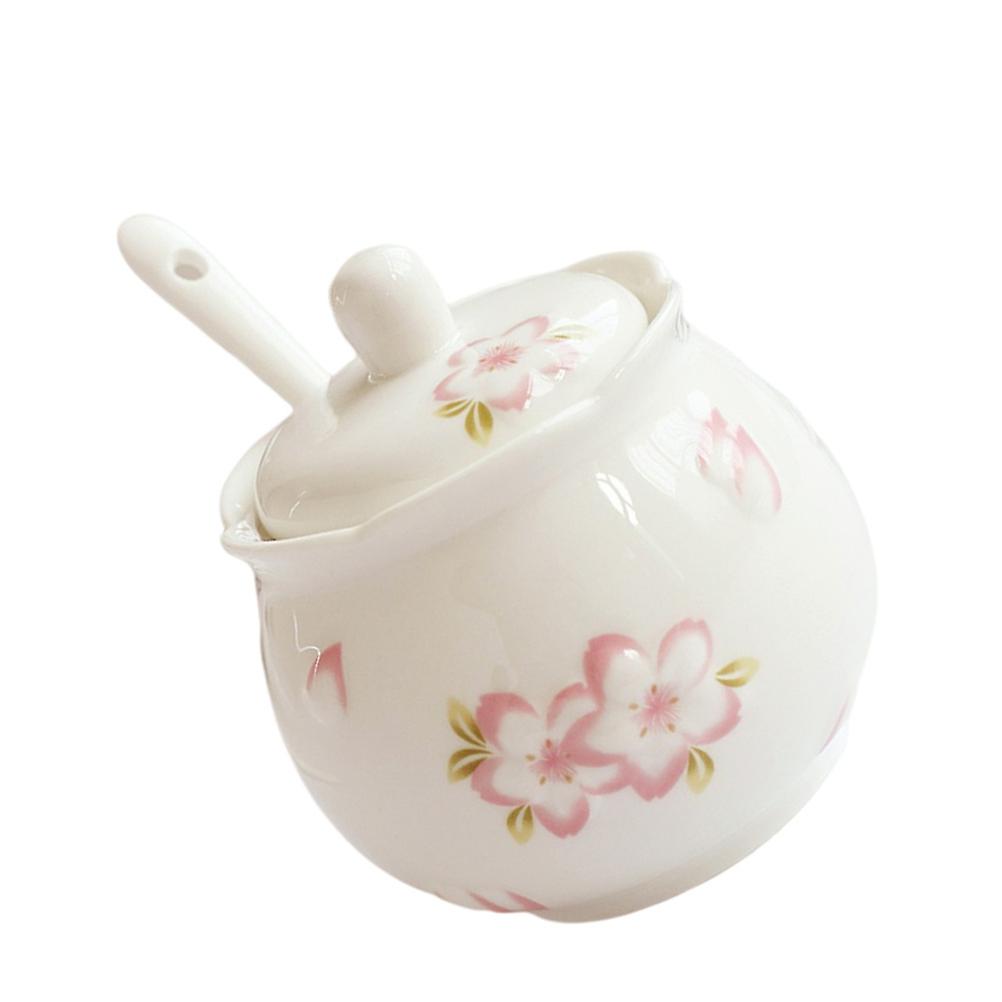 Ceramic Condiment Jar for Kitchen Use with Spoon Lid 1Pcs