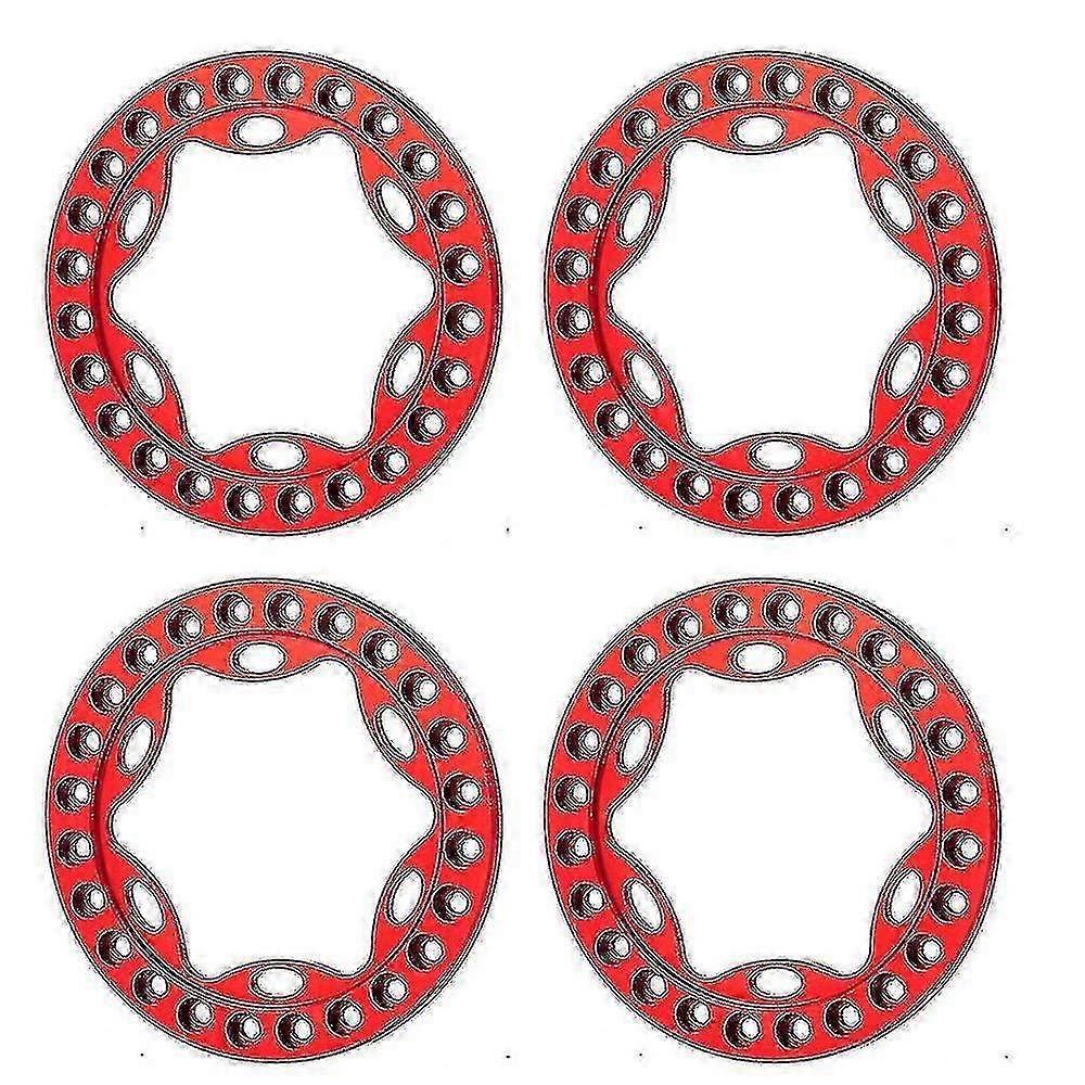 4pcs Anéis de Beadlock de Metal Vermelho Compatíveis com Aros de Roda de 1,9 Polegadas para Veículos Off-Road