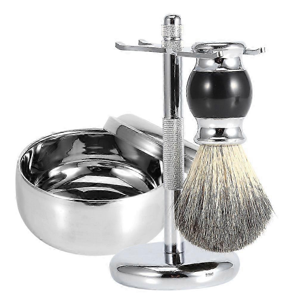 Men's Shaving Kit, Gift Set of 3 Shaving Brushes and Badger Hair (Soft Brush with Wooden Handle + Alloy Soap Bowl + Stainless Steel Razor Holder)