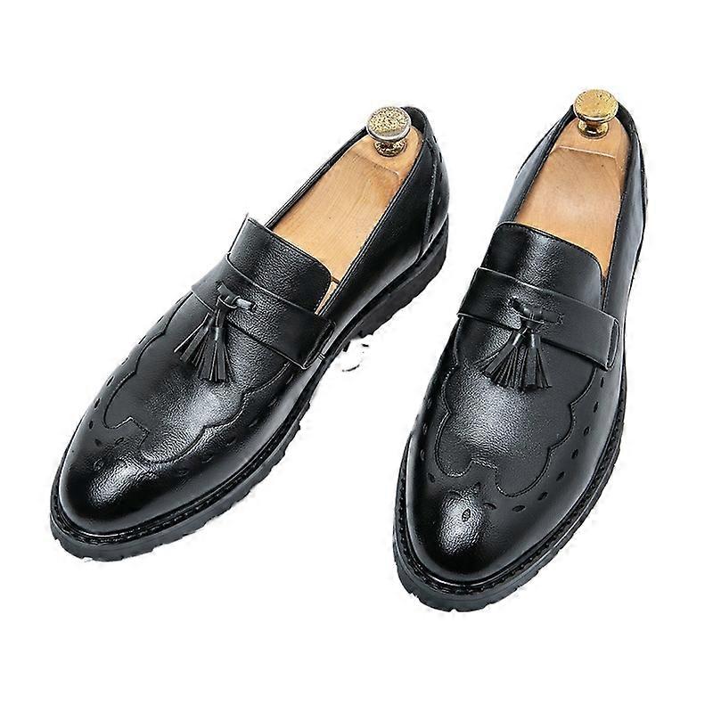 Men Spring New Slip On Leather Shoes Fashion Pointed Toe Tassel Dress Shoes