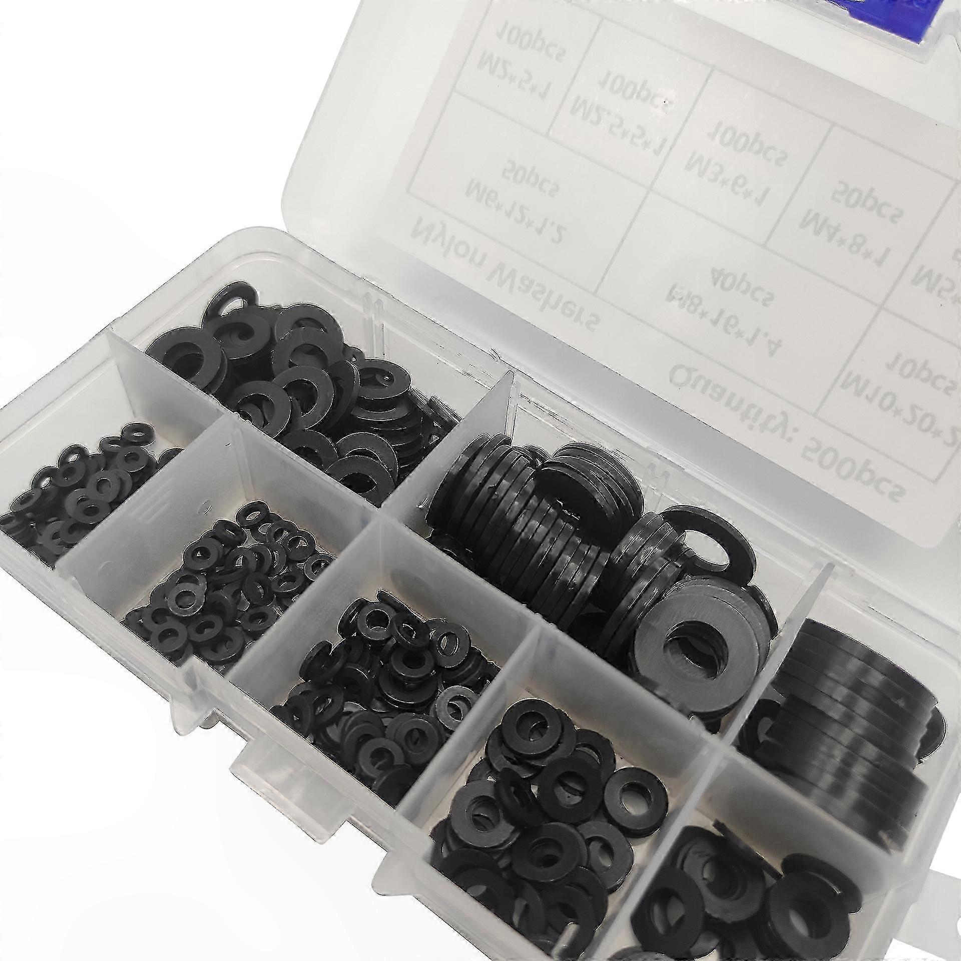 Assorted Black Nylon Flat Washers with Rubber Grommets - M2 to M10 Sizes