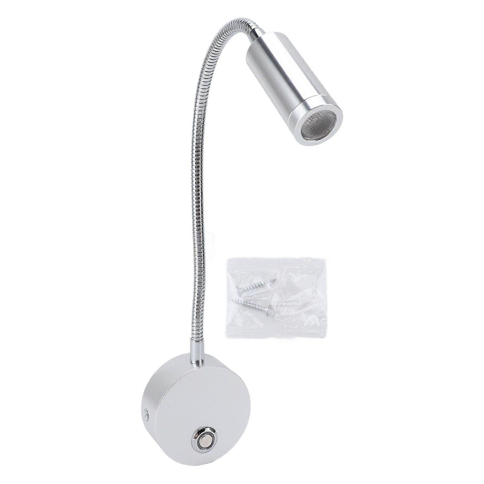 Dimmable RV Reading Light 3 Color Temperature Boat Bedside Flexible Gooseneck Wall Lamp with USB Charging Port 1030V Silver