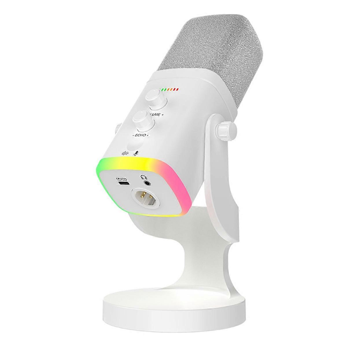 RGB Gaming MIC USB/XLR Dynamic Microphone with Noise Reduction,Mute,Headphone Jack for Gamer Streaming Podcast White