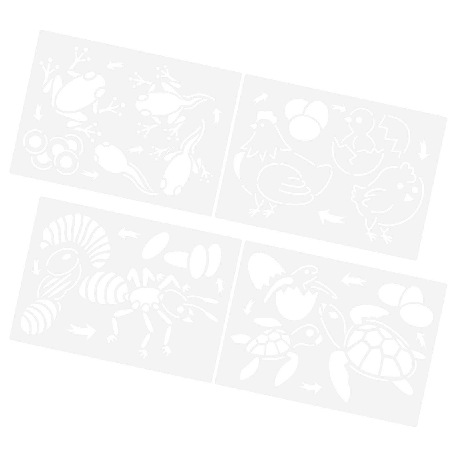 Kids Painting Tool Drawing Stencil For School Projects Crafts White Durable 4Sheets