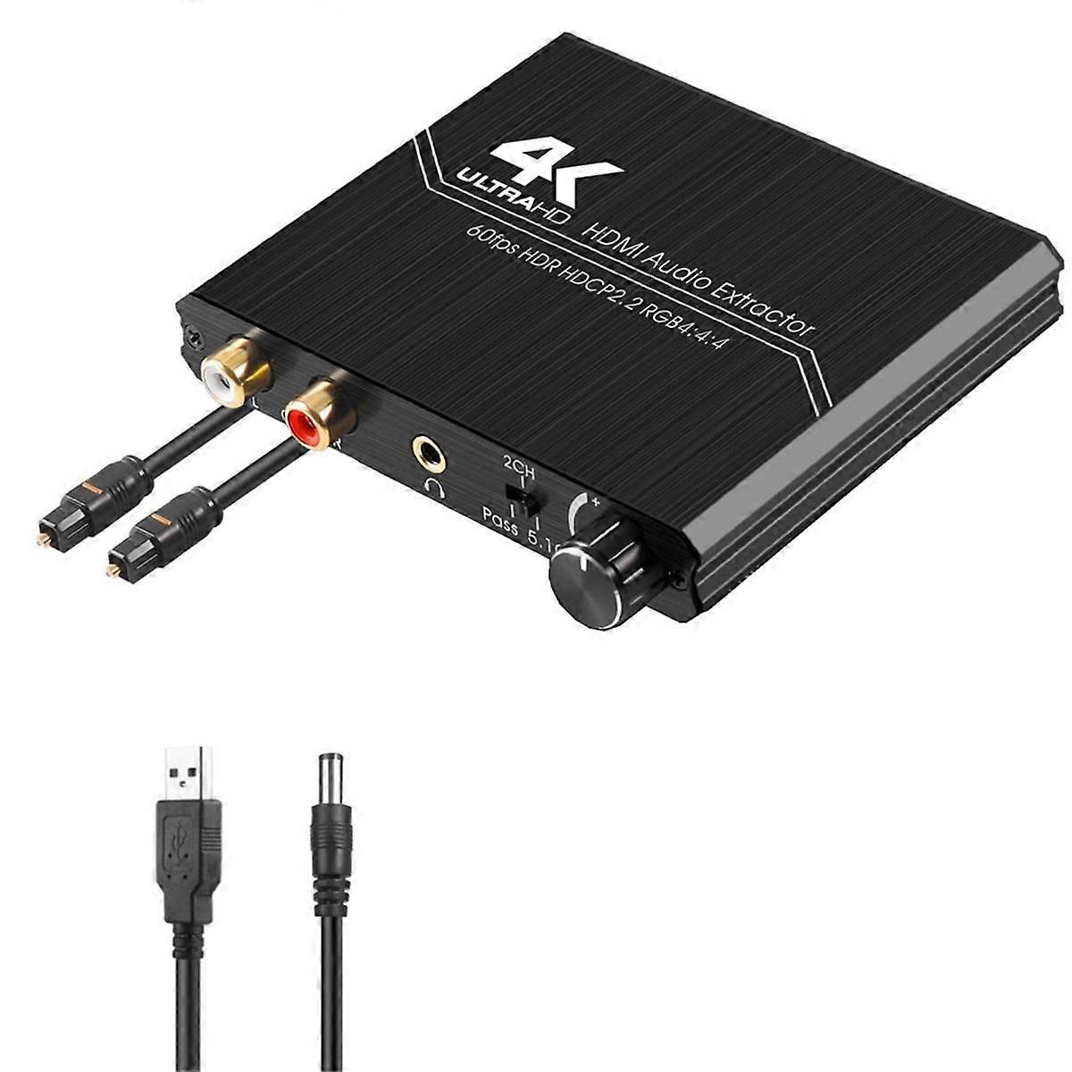 4K 60HZ -Compatible 2.0 Audio Extractor Optical Fiber Supports R/L Output and Volume Control Audio