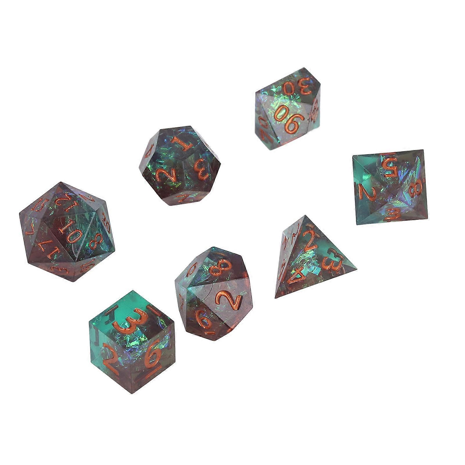 Translucent Epoxy Resin Dice Set Brown Green Copper Polyhedral
