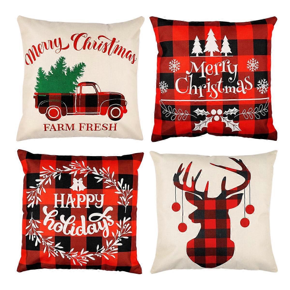 Square Pillowcase Yardwe Christmas Pillow Covers Linen 4Pcs for Couch