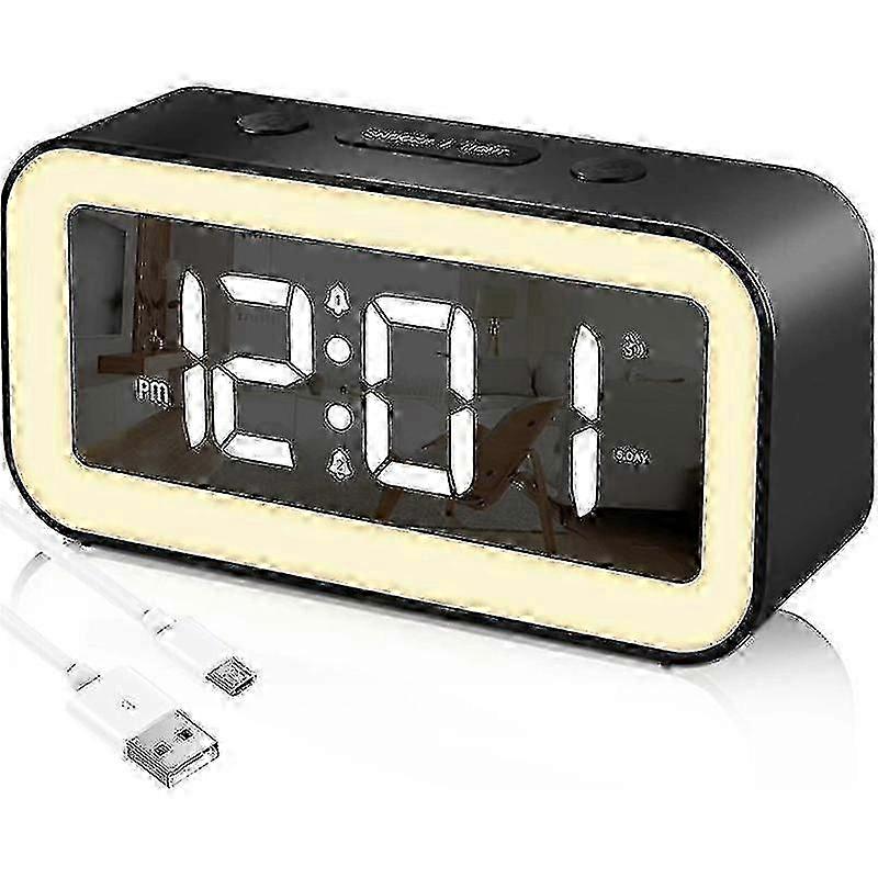 Digital Alarm Clock with Adjustable Brightness - Mirror LED Clock for Black Design