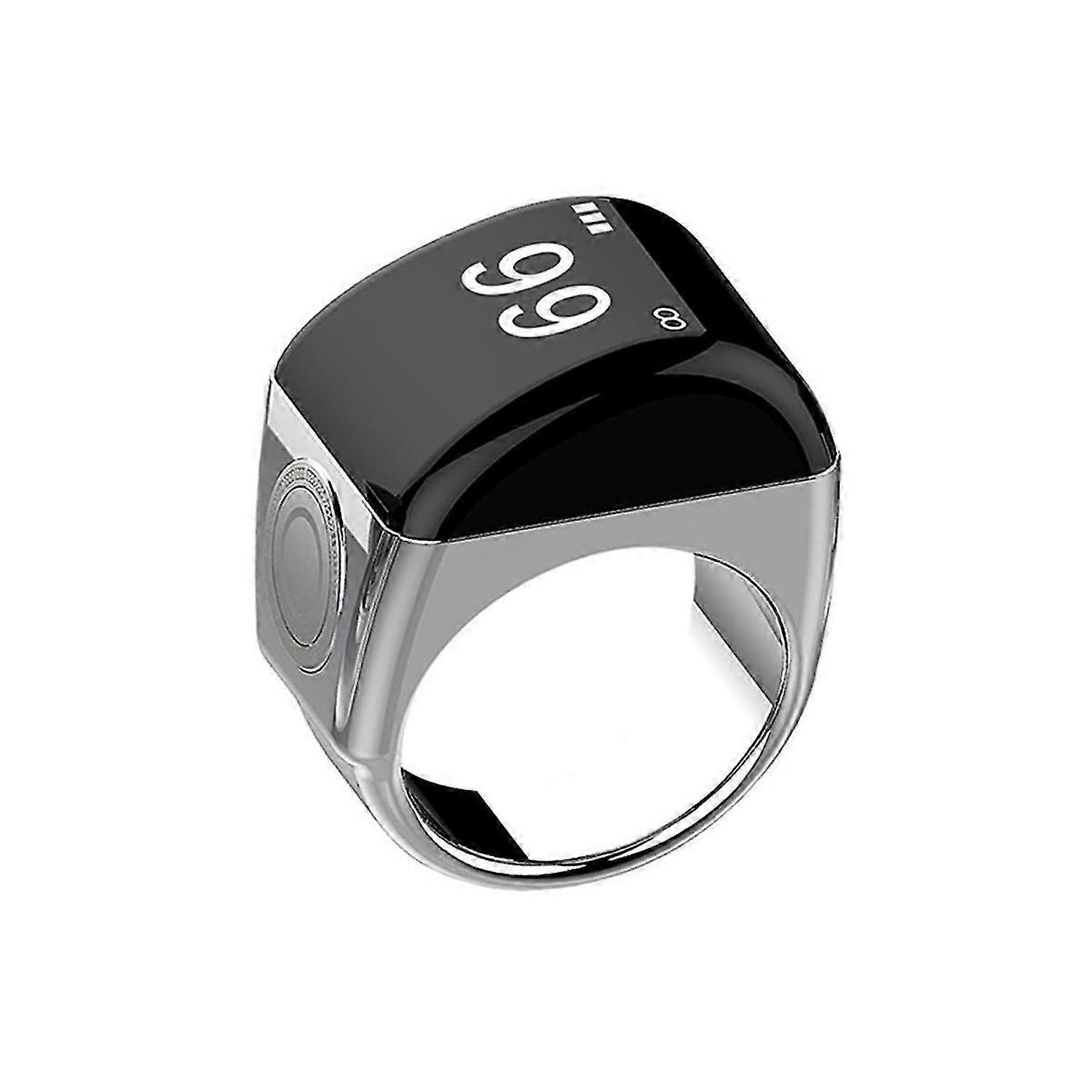 Zinc Alloy Smart Ring+Charging Box Waterproof Digital Counter APP Controlled Display 5 Prayer Time Reminders Silver,20mm
