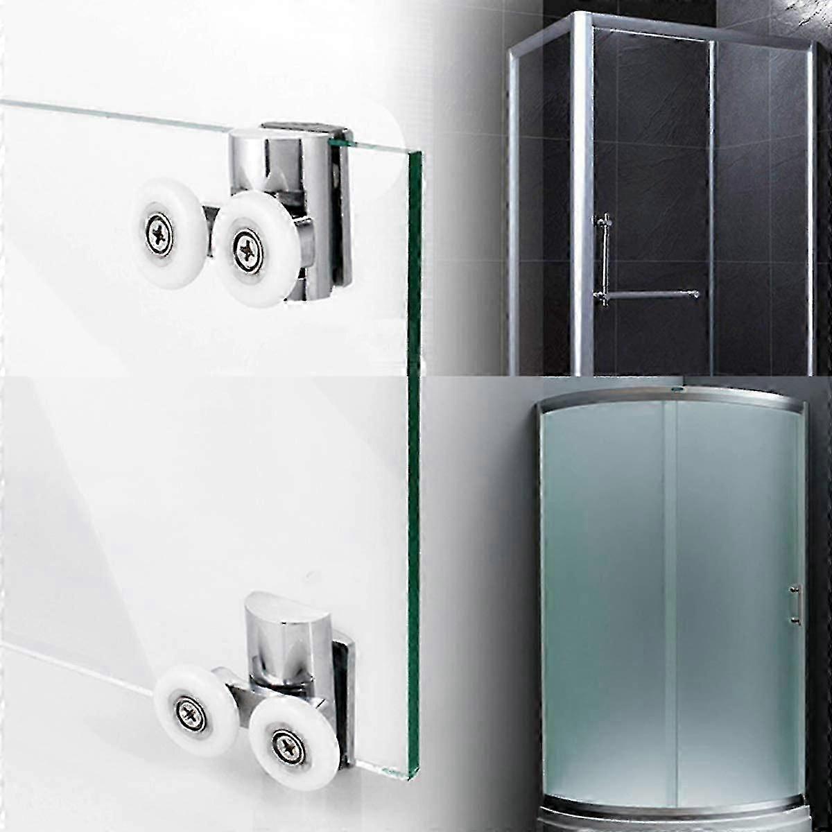 4 قطع دش عجلات باب 23 مم بكرات باب الدش الثقيلة سبائك الزنك عجلة مزدوجة متوافقة مع كل من أبواب الدش المنزلقة المسطحة-B15