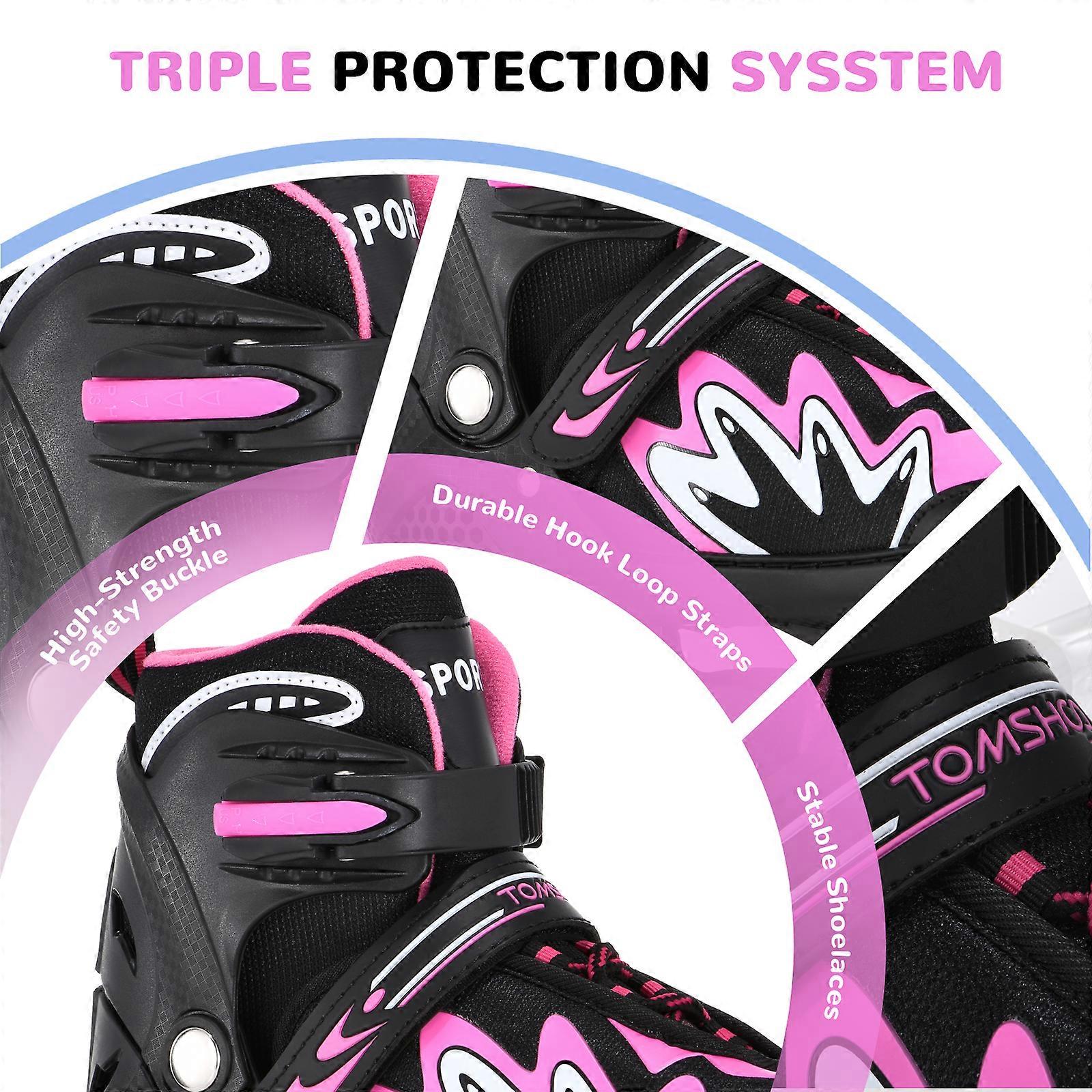Roller Blades Kids Adjustable Roller Skates with Light-Up Wheels Secure Triple Closure System for Girls Boys Toddler Smooth Quiet Rollerblades