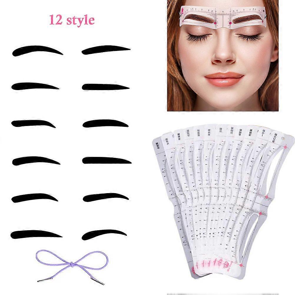 12PCS Eyebrow Shaping Tool Kits Eyebrow Stencils with Elastic Fixing Strap