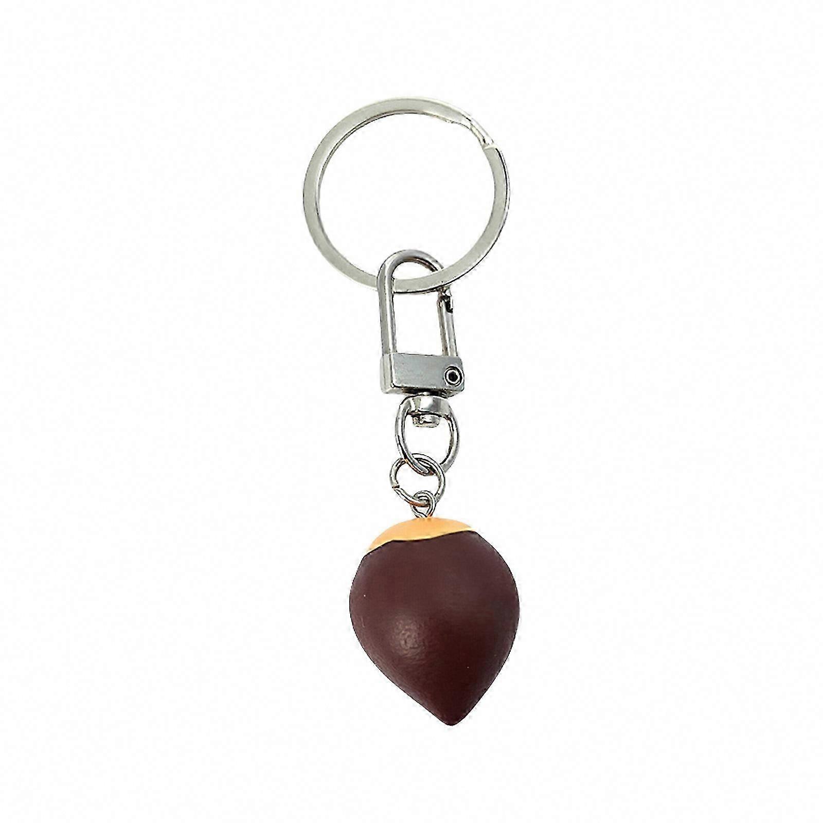 Realistic Miniature Chestnut Keychain Handmade Rubber Food Shaped Keyring Charm Accessory for Keys
