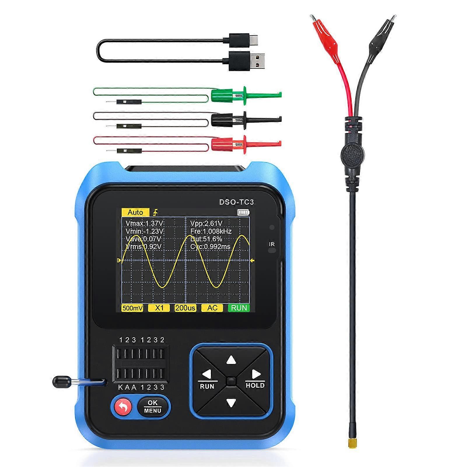 3 In 1 Handheld Portable Digital Oscilloscope Electronic Component Tester Generator, 500 KHz Bandwidth, 10MSa/s