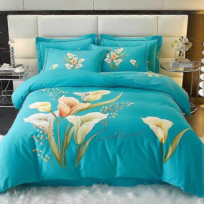 2m Bed Set Reversible Soft Cotton All Season Bedding Includes Oversized Bedspread, Flat Sheets, 2 Matching Shams