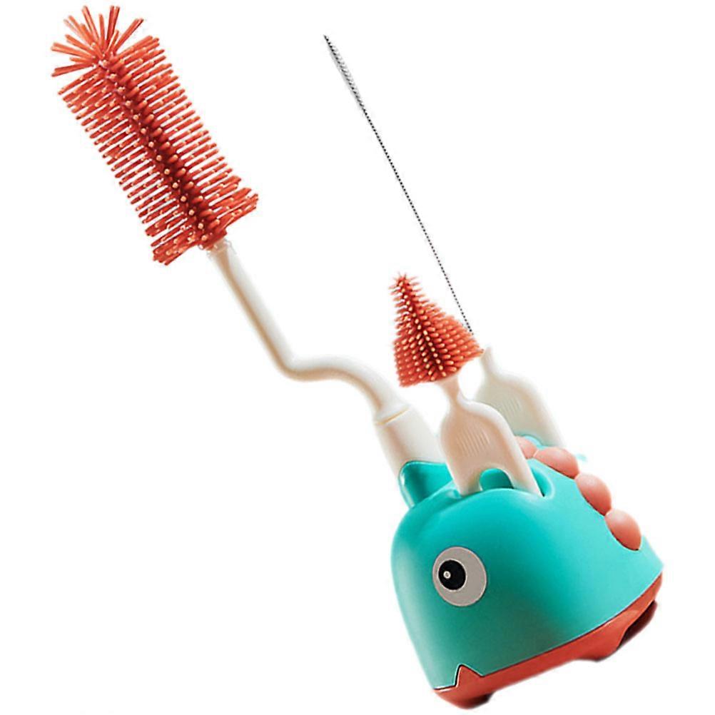 Baby Bottle Cleaning Brush Kit For Infants And Parents In Light Green Color With Rectangular Storage Stand 4 Sets