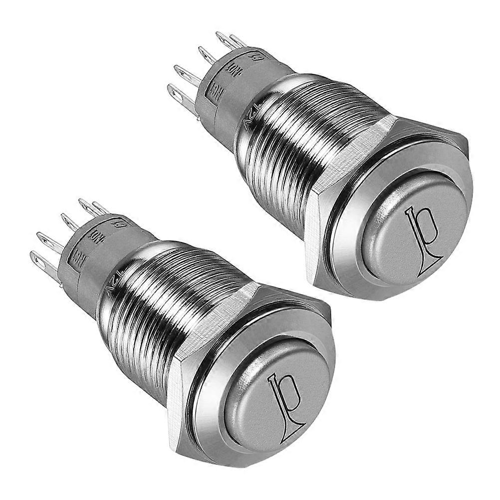 2Pcs Waterproof Metal Push Button Switch for Car Momentary Use Silver