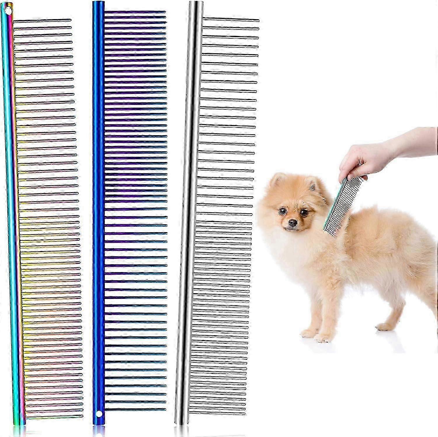3 Pieces Pet Steel Combs, Pet Dog Cat Grooming Comb Multi-color Dog Comb with Stainless Steel Teeth use in Removing Tangles and Knots use in Long and