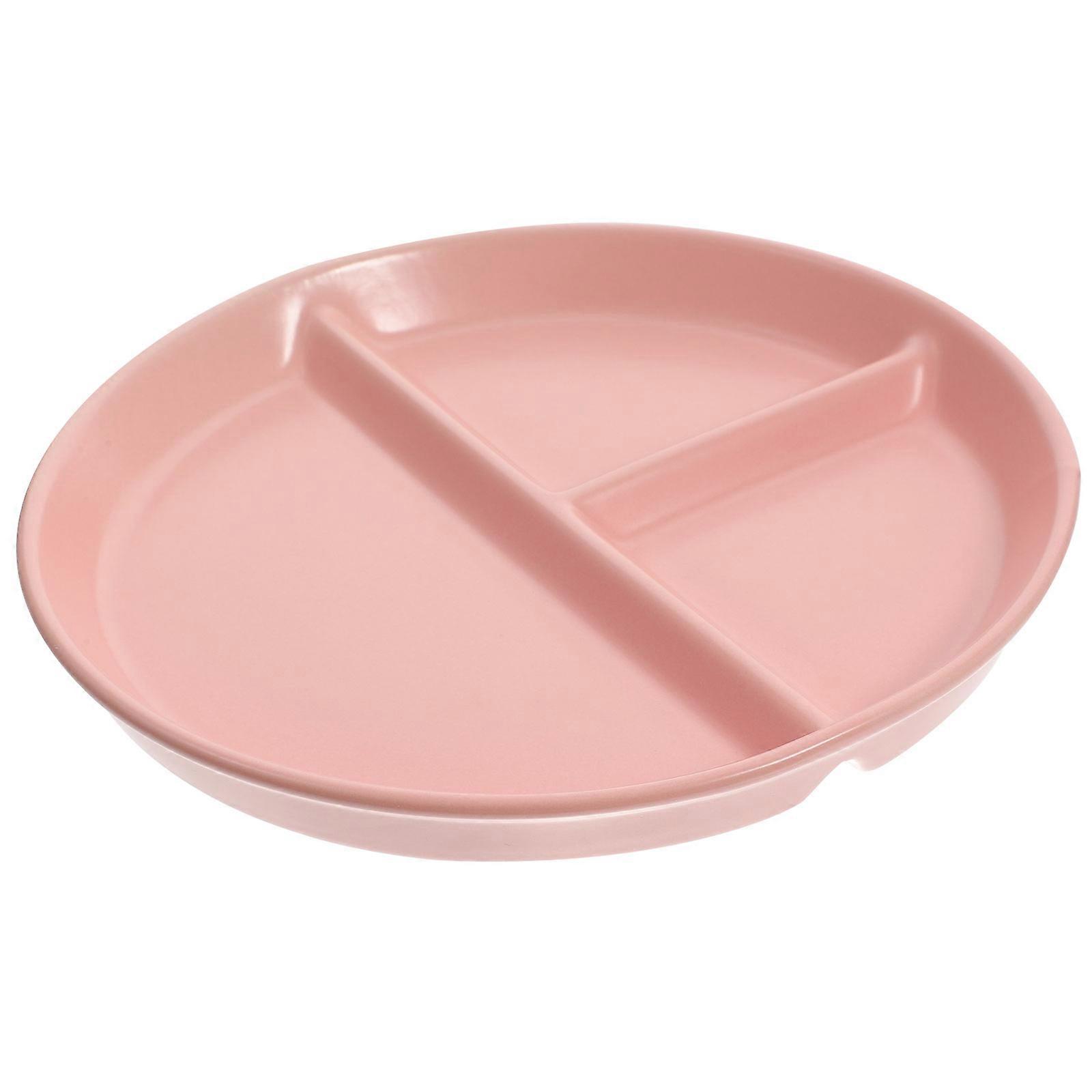 Ceramic Three-Grid Plate for Breakfast 2Pcs Pink Household Divided Plates