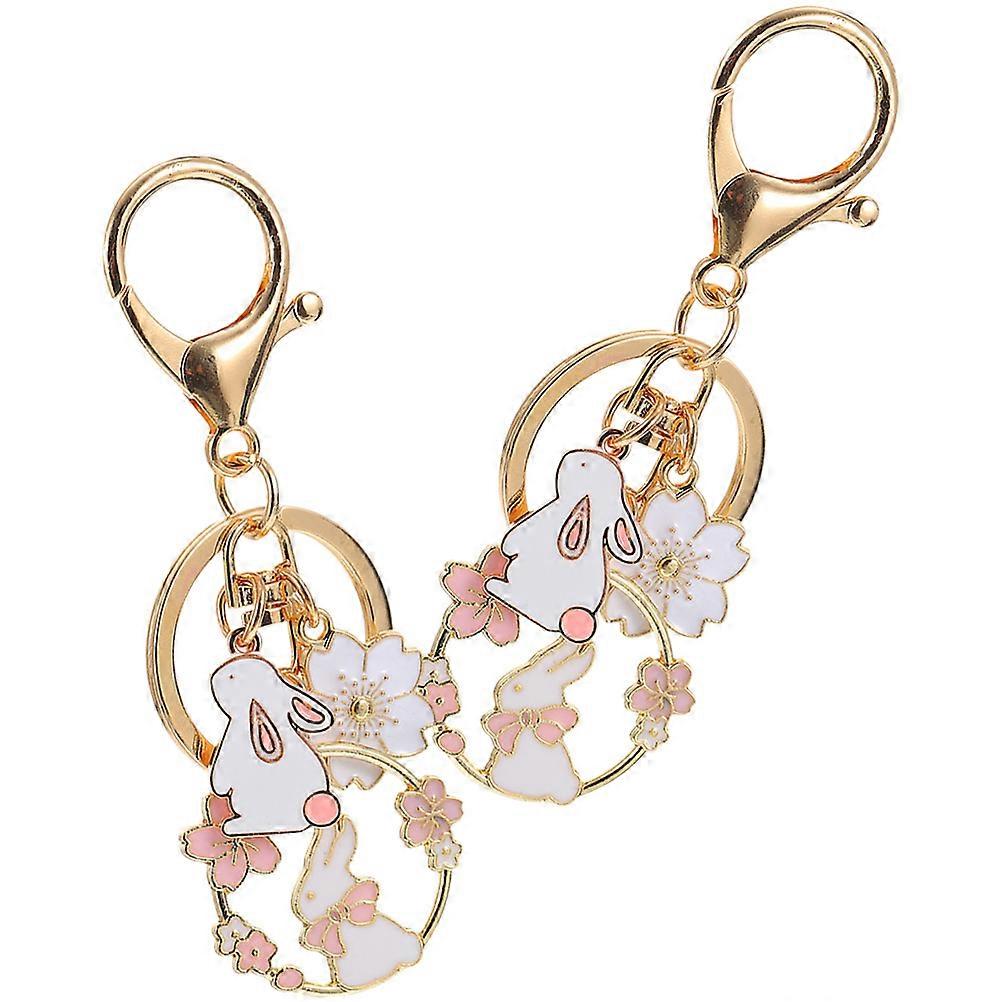 4Pcs Rabbit Cherry Blossom Keychain Charm Key Rings for Mothers Gifts Stylish Accessories for New Year