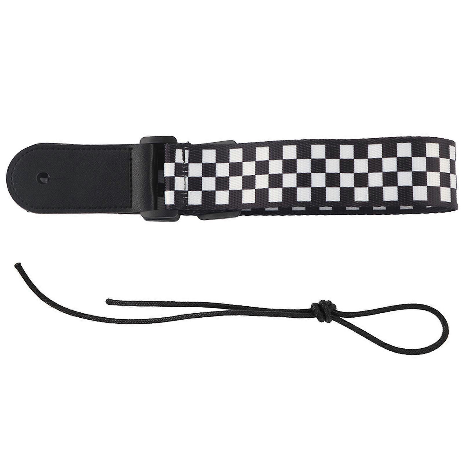 Adjustable Black and White Squares Ukulele 4 String Hawaii Guitar Shoulder Strap Accessory