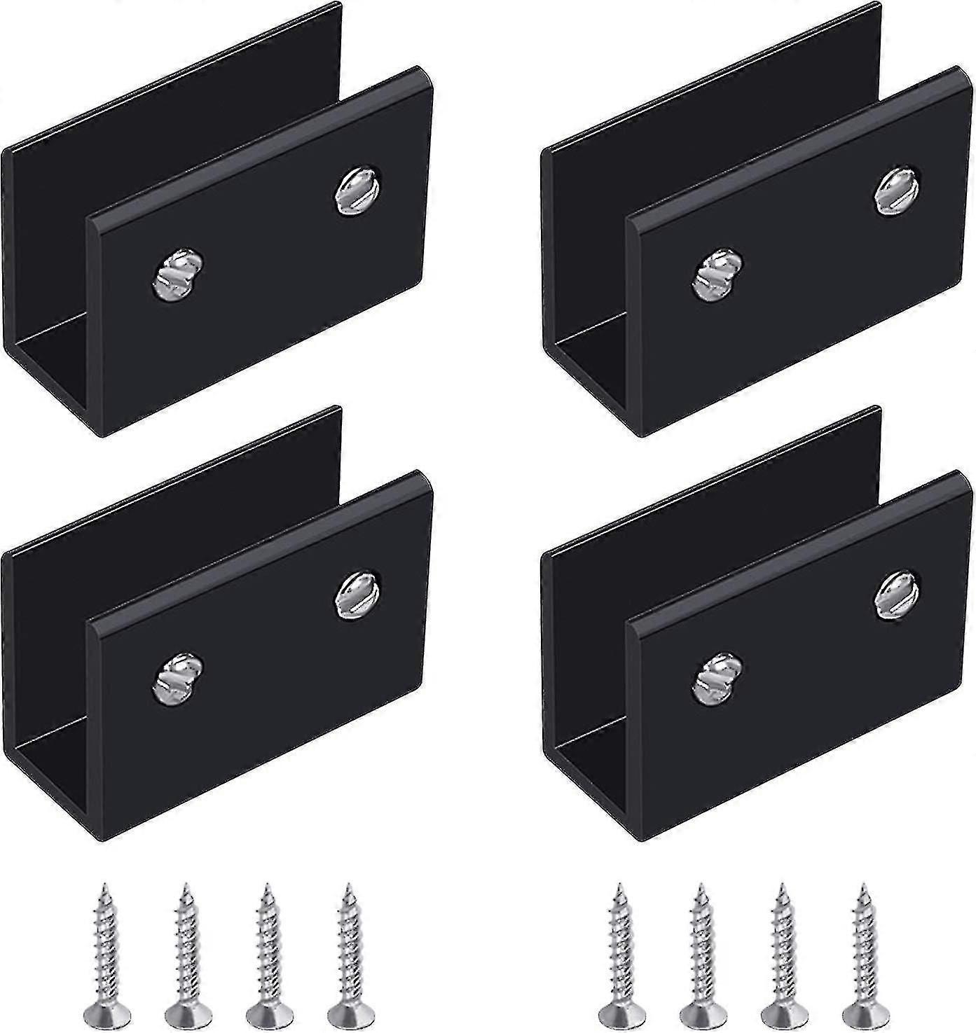 مشبك زجاجي ، قوس إطار زجاجي مثبت على الحائط من 4 قطع ، قوس إطار زجاجي أسود ، قوس إطار زجاجي من سبائك الألومنيوم قابل للتعديل ، مناسب ل 10-12 مم T