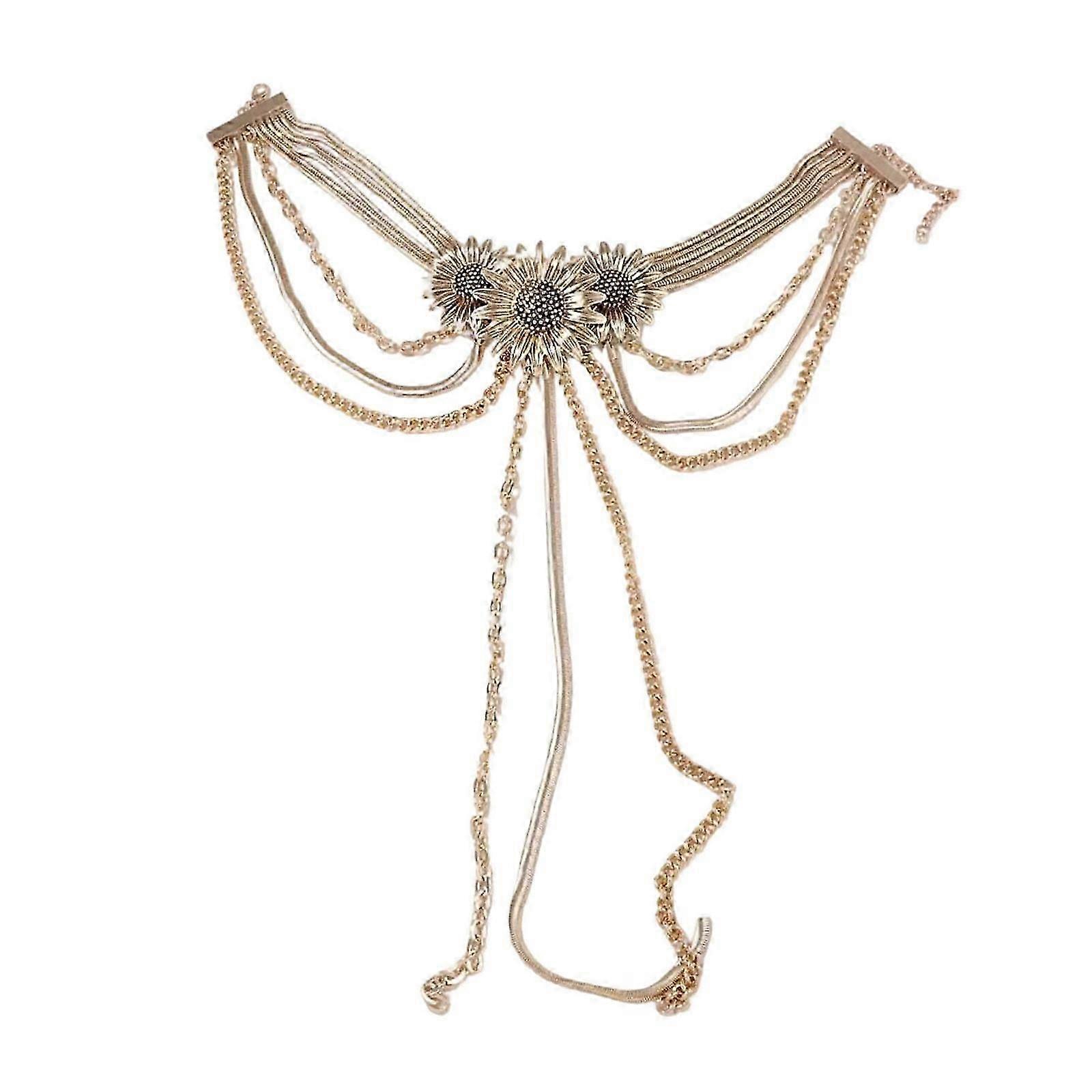 Stylish Women's Zinc Alloy Necklace Dimensional Flower and Flowing Tassels Charm Clavicle Chain for Evening Gowns