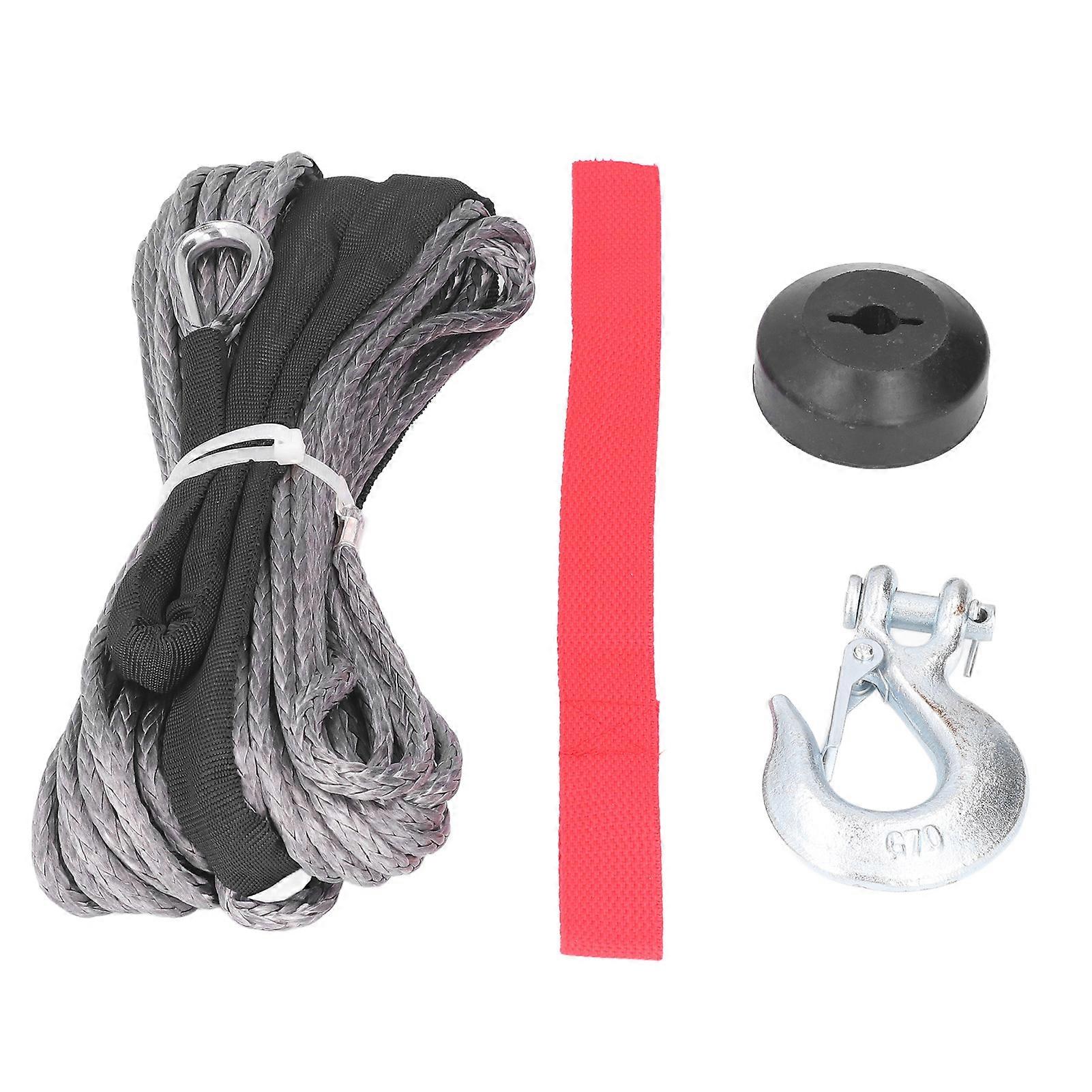 Winch Rope Kit with Spring Clevis Sling Hook Rubber Stopper 4400lbs Loading Wear Resistant Universal