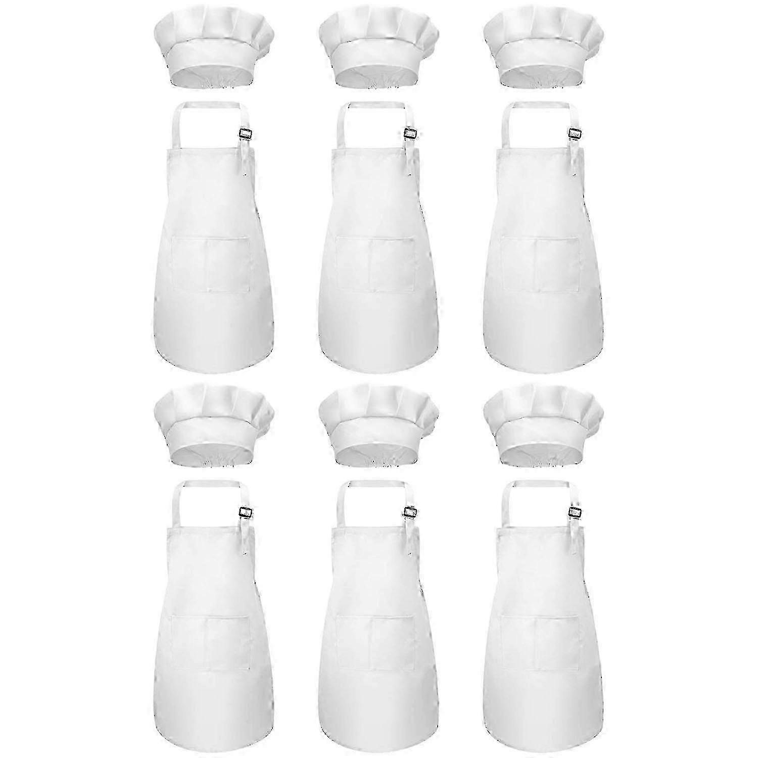 Childrens' Apron and Chef Hat Set - 12-Piece with Pockets (White, Adjustable for Kids 2-6)