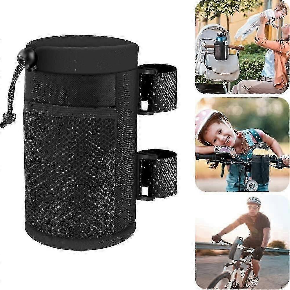 Universal Bike Cup Holder with Mesh Pockets for Handlebars, Strollers, Golf Carts