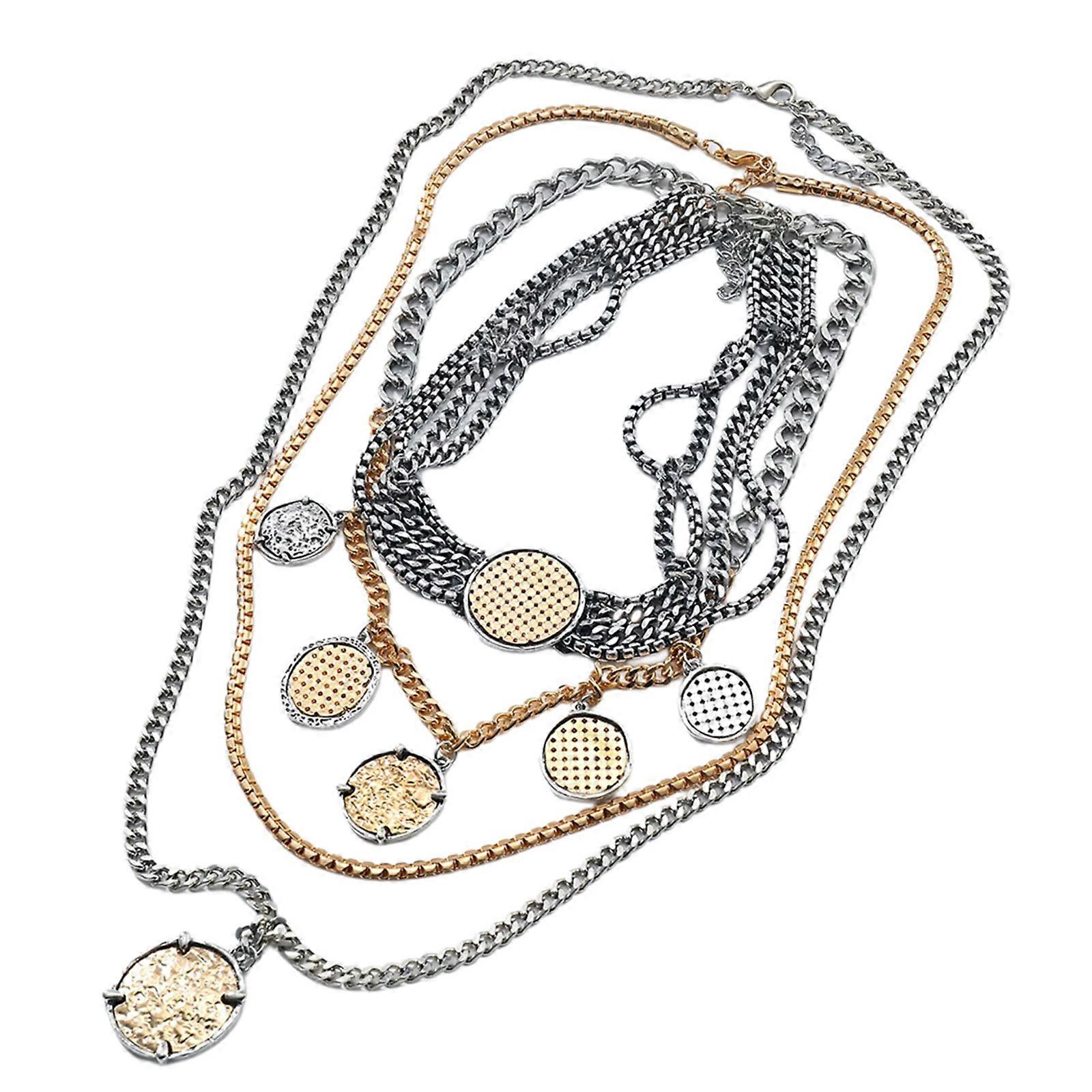 Bold Statement Stackable Chains Necklaces Punk Edge Bohemian Jewelry 4 Pieces Adjustable Unique Clavicle Chaiin Multicolor