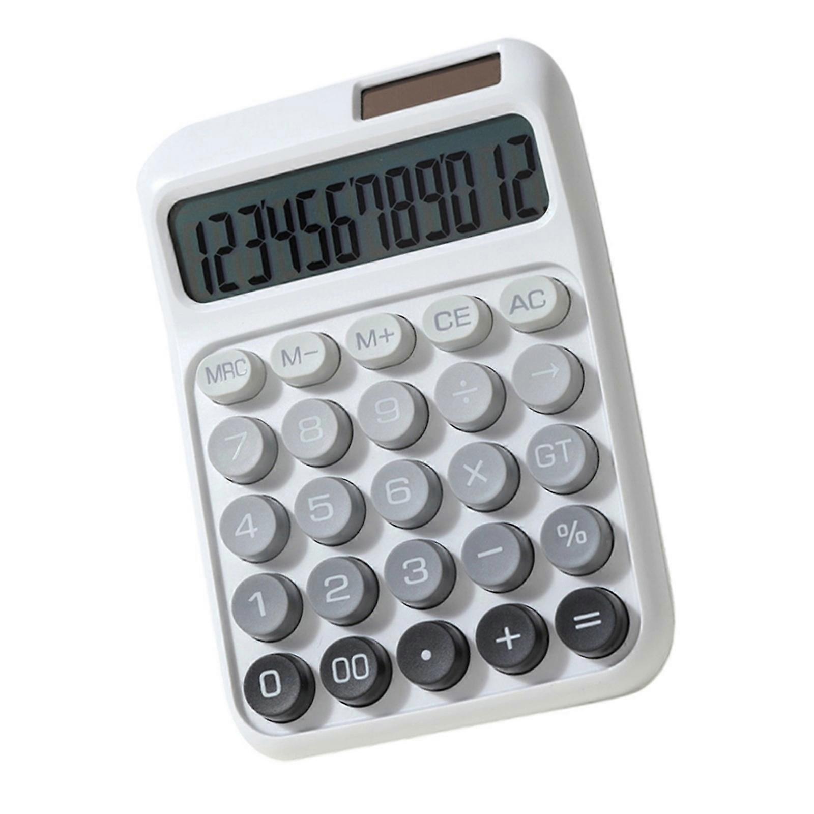 Ergonomic 12Digit LCD Calculator Gradient Color Aesthetic Double Power sources Smooth Button Feedback Study Tool  White
