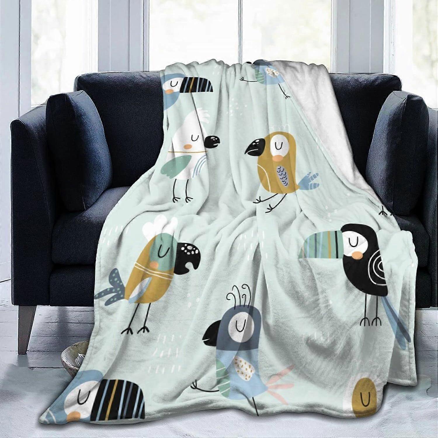 Throw Blanket Colorful Parrots and Toucans Flannel Blanket Soft Comfortable Blanket Washable Throws for Bed Sofa-qazgf428