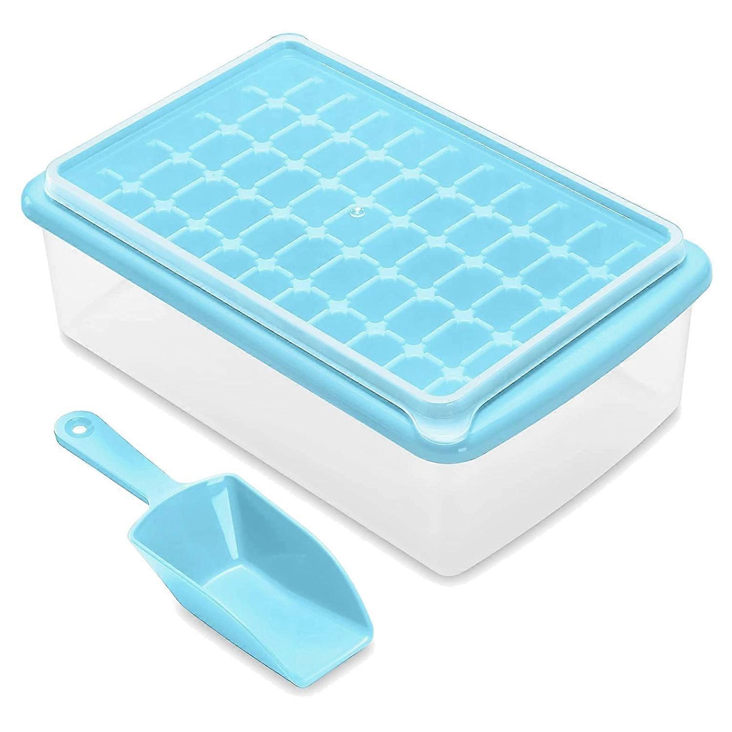 Ice Cube Tray with Lid and Storage Bin, Easy-Release 55 Ice Tray with Spill-Resistant Cover, Container, Scoop Blue