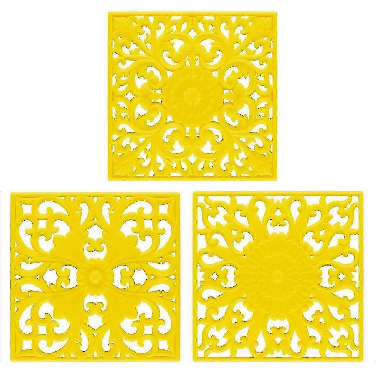 3 Set Insulated Silicone Trivet Mat Flexible for Countertop Square Size