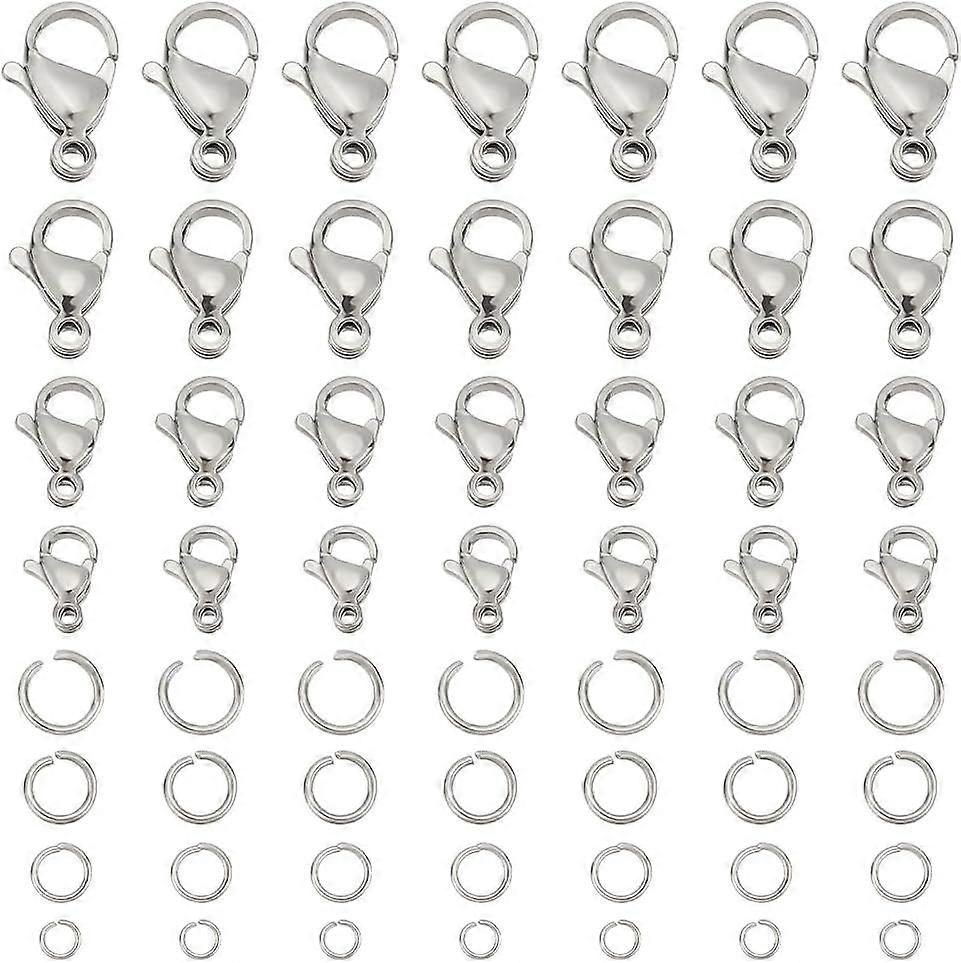 420pcs 304 Stainless Steel Lobster Claw Clasps with Open Jump Rings 100pcs 4 Sizes Jewelry Clasps 320pcs O Ring Conector Bracelet Closure Clasp Findin