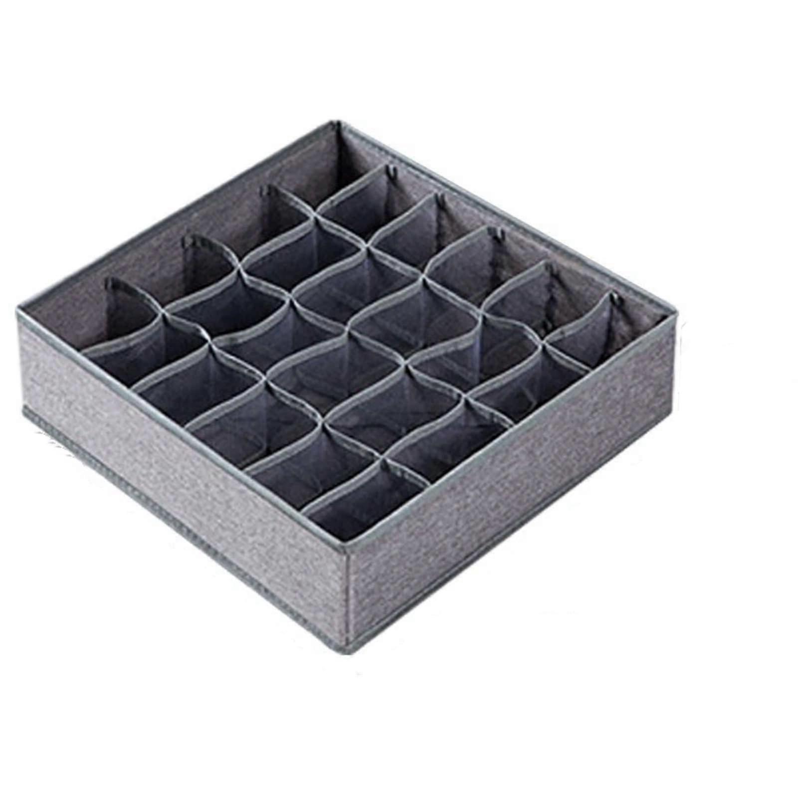 Fabric Socks and Underwear Organizer Box with 24 Divided Grids, Foldable Bra Storage for Closet