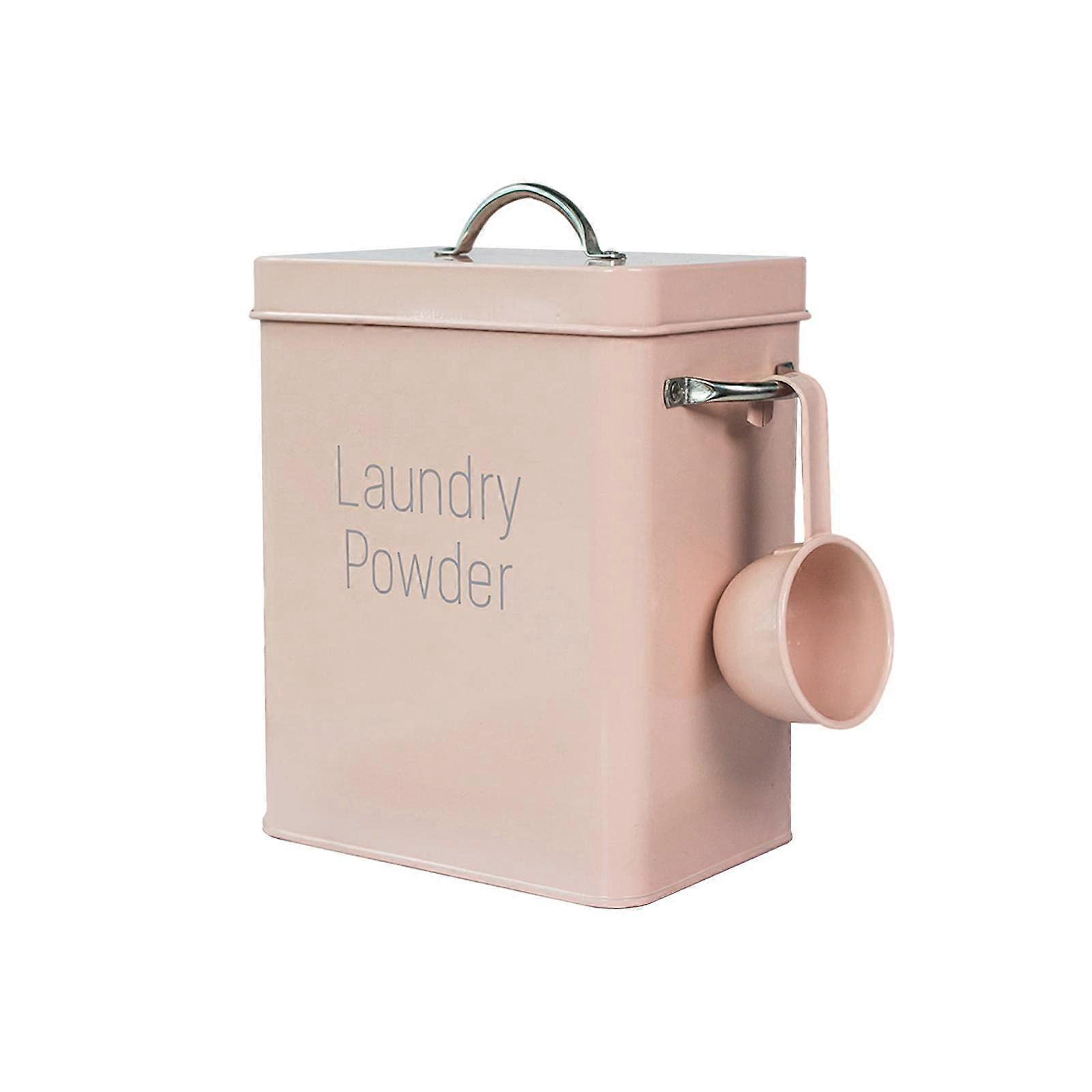Laundry Detergent Storage Container with Scoop, MoistureProof Metal Bin for Laundry Room Pink