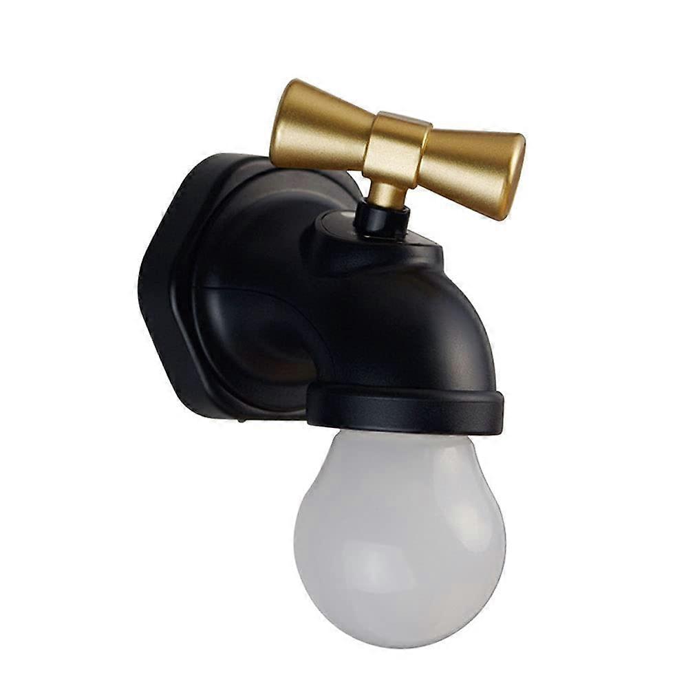 LED Night Light Faucet Shape Wall Mounted USB Rechargeable Smart Sensor Warm Light Black