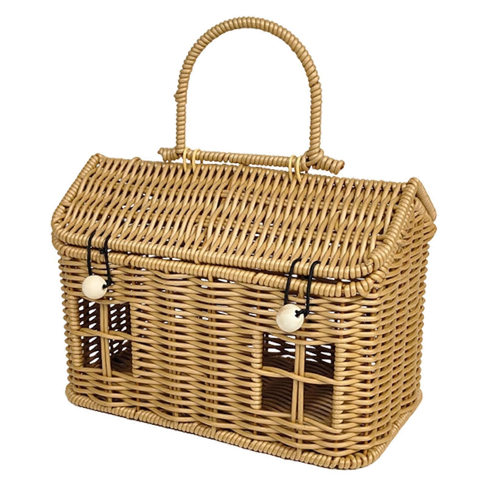 Creative Designs Woven Rattan Storage Basket Portable Handle User Friendly Multipurpose for Home Picnics Decors Multicolor