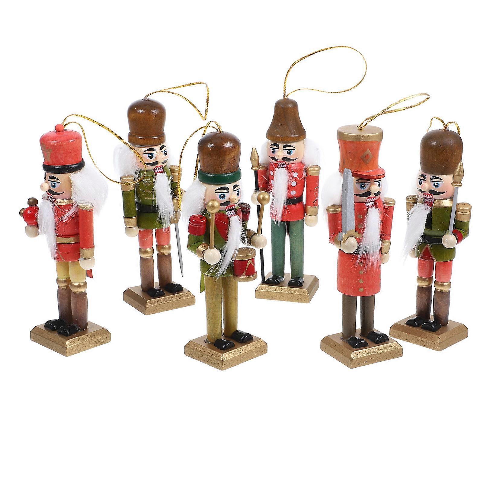 Hanging Nutcracker Wood Nutcracker Ornament 6Pcs for Christmas Use