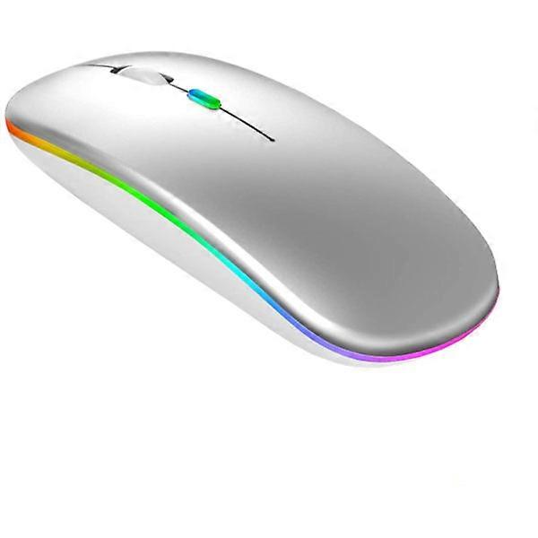 Rechargeable Bluetooth Mouse 5.1+2.4G Wireless Slim/Silent-White