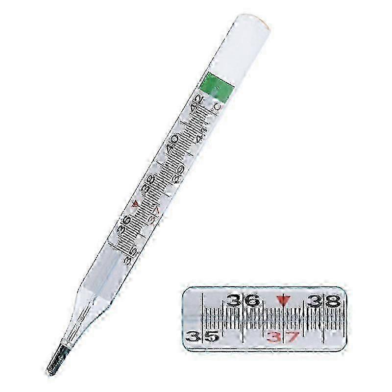 Clinical glass thermometer for precise oral temperature reading without mercury.