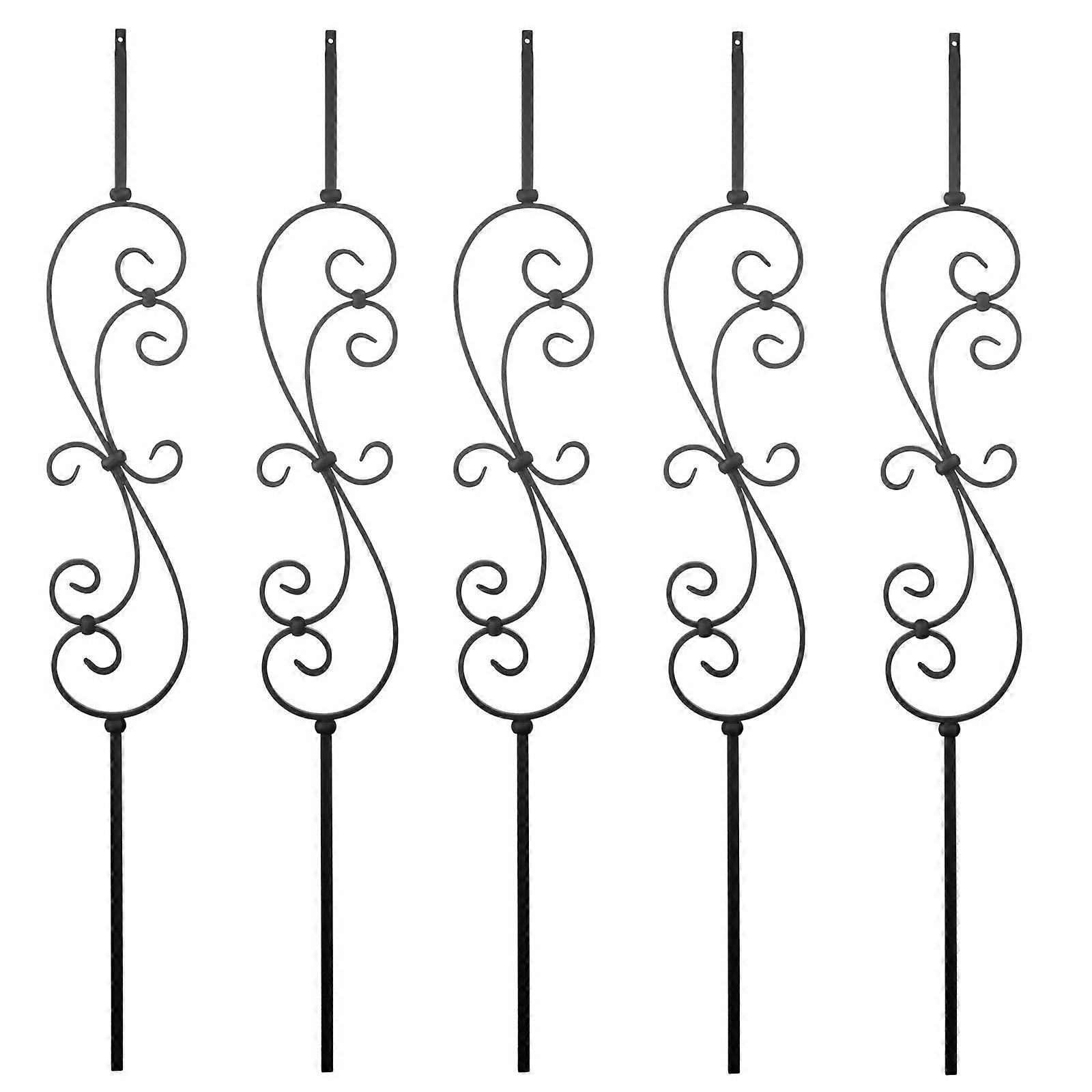 Set of 5 Wrought Iron Balusters Satin Black Decorative Metal Stair Railing Spindles S Scroll