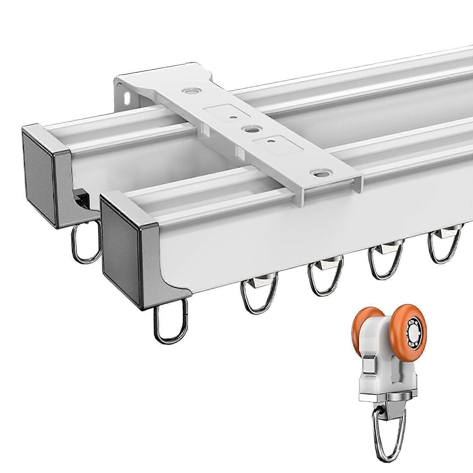 Curtain Track System Double Aluminum Rail with Installation Kit for Ceiling or Wall Mount White