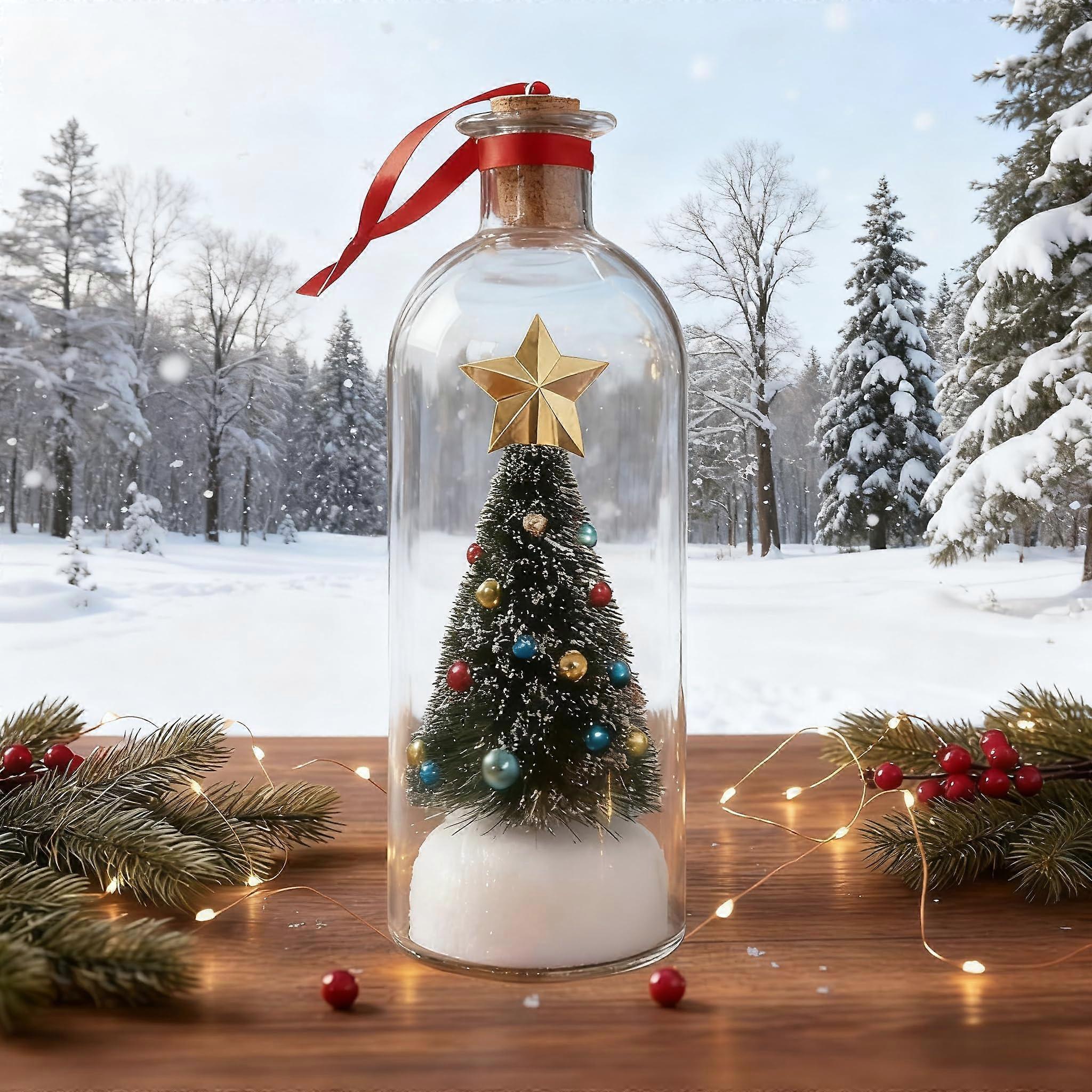 Message in a Bottle Christmas Ornament with Voice Recording, Vintage Snowy Scene Tree Decoration