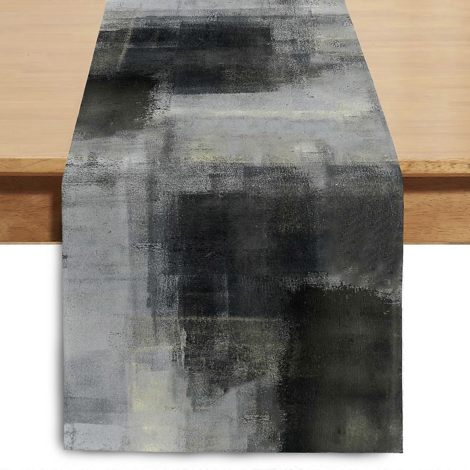 Black Grey Watercolor Table Runner 13'x72' Modern Abstract Design for Dining Table and Seasonal Decor