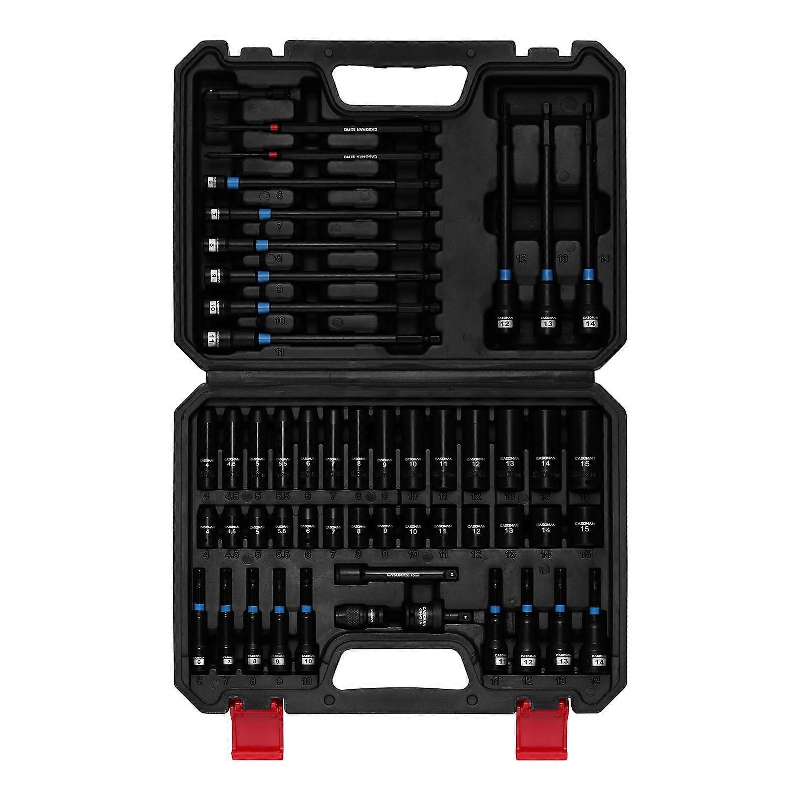 54Piece 1/4 Inch Magnetic Nut Driver and Deep Impact Socket Set with Metric Sizes and Accessories